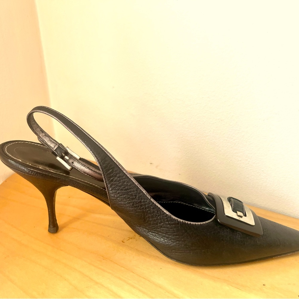 Prada Kitten Heel Leather Sling Backs